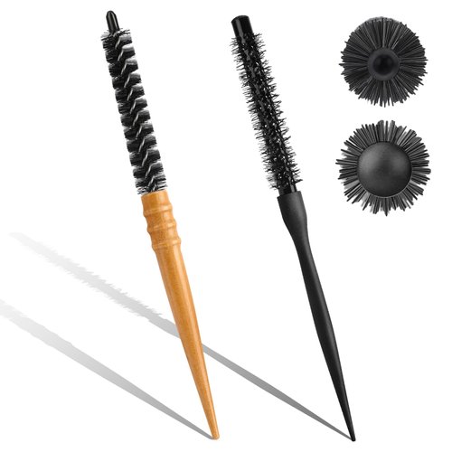 Small Mini Round Bristle Brush for Blow Drying, Professional Hair Styling Roller for Short Curly Hair, Bangs and Beard Care (2 Styles)