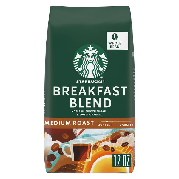 Starbucks Whole Bean Coffee, Medium Roast Coffee, Breakfast Blend, 100% Arabica, 1 bag (12 oz)