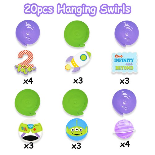 HPWF Two Infinity and Beyond 2nd Birthday Party Hanging Swirl, 20pcs Birthday Decorations for Toy Inspired Story 2nd Birthday Party Supplies