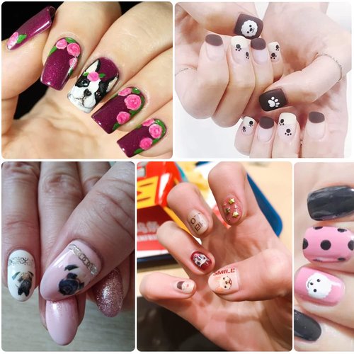 Cute Dog Nail Art Stickers, Cartoon Dog Nail Decals, 3D Puppy Self-Adhesive Sticker Design Holographic Animal Nail Art Decal Supplies for Women Girls Manicure Charms Decoration DIY Nail Sticker