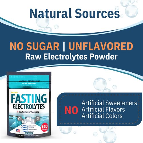 Fast Lyte Fasting Electrolyte Supplement Powder | No Sugar Unflavored Raw Electrolytes | 100% RDA Magnesium and Potassium with Trace Minerals | Carnivore & Keto Friendly | Sugar Free Fasting Salts