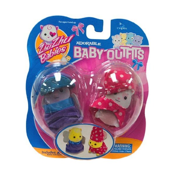 Zhu Zhu Babies Adorable Baby Outfits 2Pack Blue Butterfly Pink Polka Dot PJs