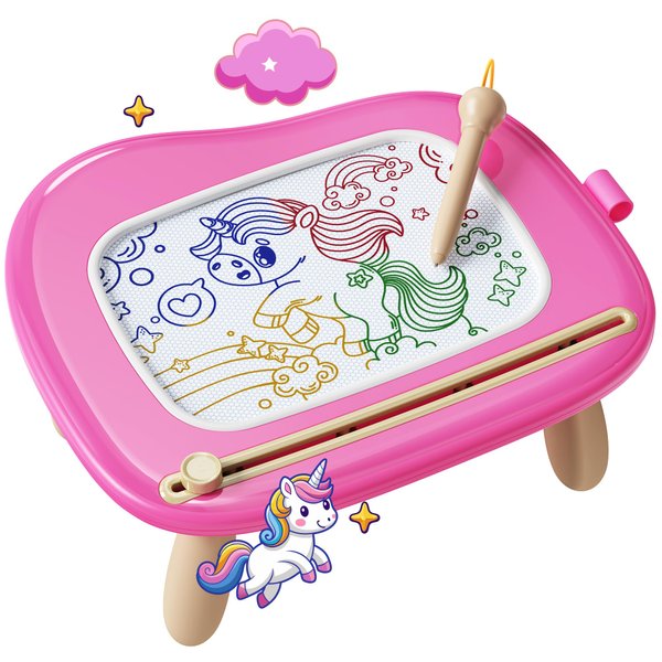 KOKODI Toys Gifts for 1 2 3 Years Old Girl, Sturdy Magnetic Drawing Board Sketch Doodle Pad, Educational Learning Birthday Easter Gifts Basket Stuffers for Kids Toddler - Left Hands Friendly (Rose)