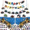 Monster Truck birthday Decorations Party Supplies include 2Pcs Tableclothes,Birthday Banner,Hanging Swirls,Stickers &Garland (Monstertruck)