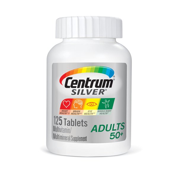 Centrum Silver Multivitamin for Adults 50 Plus, Multivitamin/Multimineral Supplement with Vitamin D3, B Vitamins, Calcium and Antioxidants, Gluten Free, Non-GMO Ingredients - 125 Count