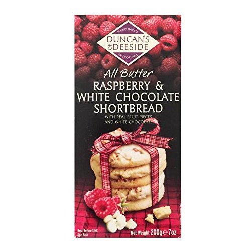 Duncan's of Deeside Scotland Hand Baked Butter Shortbread Cookie Box 7oz (Raspberry & White Chocolate)