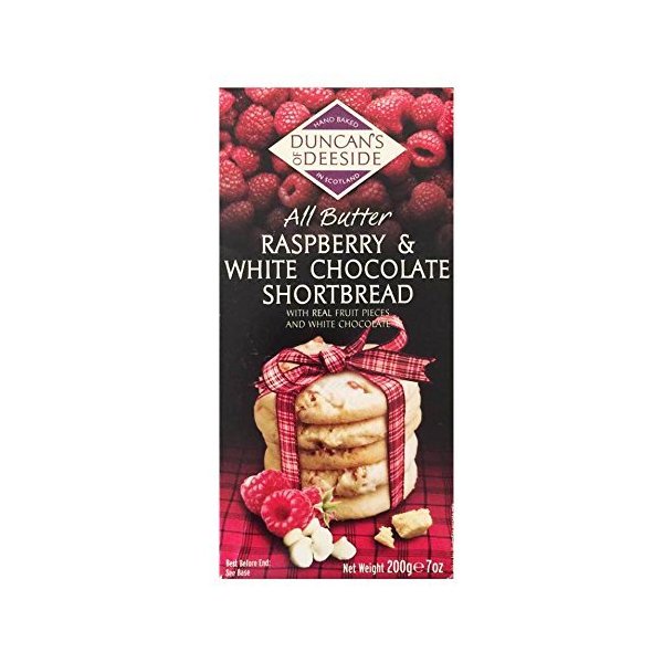 Duncan's of Deeside Scotland Hand Baked Butter Shortbread Cookie Box 7oz (Raspberry & White Chocolate)