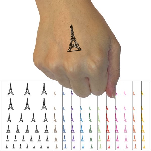 Eiffel Tower Paris France Temporary Tattoo Water Resistant Fake Body Art Set Collection - Yellow (One Sheet)