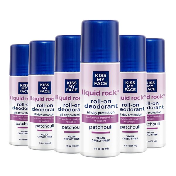 Kiss My Face Liquid Rock Aluminum Chlorohydrate Free Roll-on Deodorant, Patchouli, 3 oz, Pack of 6 (Packaging May Vary)