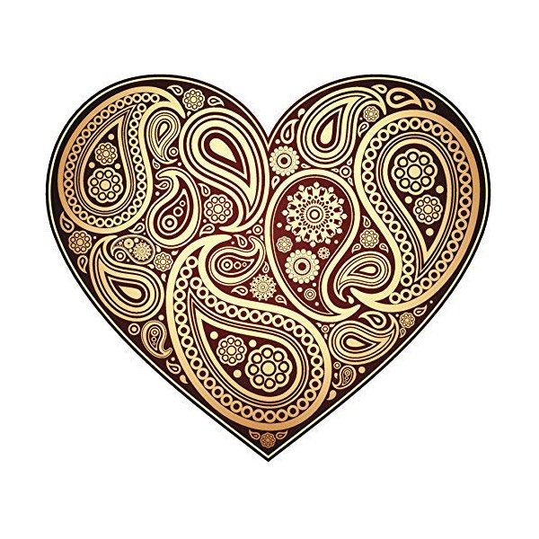 EW Designs Paisley Detailed Heart RED Burgundy Cream Black White Vinyl Decal Bumper Sticker Two in One Pack