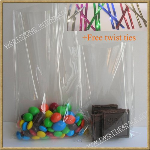 Weststone - 200pcs 4" x 10" Crystal Clear Cello Bags Treat Bags Flat Top Open for Cake Pop, Lollipop Candy or Small Homemade Arts