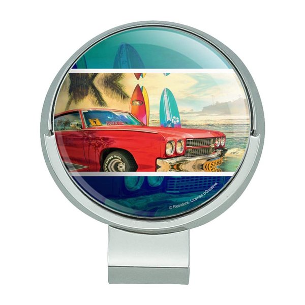 GRAPHICS & MORE Red Classic Muscle Car Beach with Surf Boards Golf Hat Clip with Magnetic Ball Marker