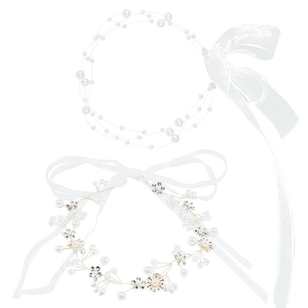 2 PCS Wedding Flower Headpieces for Girls, Headband Princess Hair Accessories, Hair Accessory Crown Tiaras for Women Headpiece for Wedding Party Birthday Kids
