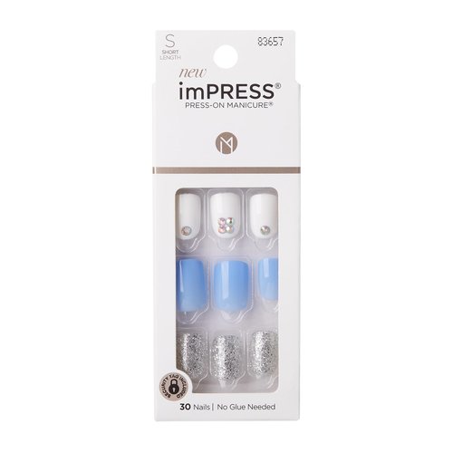 KISS imPRESS No Glue Mani Press On Nails, Design, 'I'd Rather Be', Multicolor, Short Size, Squoval Shape, Includes 30 Nails, Prep Pad, Instructions Sheet, 1 Manicure Stick, 1 Mini File