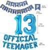 Official Teenager 13th Birthday Decorations for Boys Girls, Blue Banner Number 13 Birthday Foil Balloons for 13 Years Old Birthday Anniversary Supplies Boys Girls(Blue)