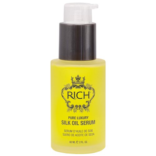 RICH Pure Luxury Silk Oil Serum with Organic Jojoba & Sweet Almond Oil for All Hair Types - Moisturizing & Smoothing - Protects Hair from Styling & Coloring Damages, Prevents Frizz & Breakage - 2 Oz