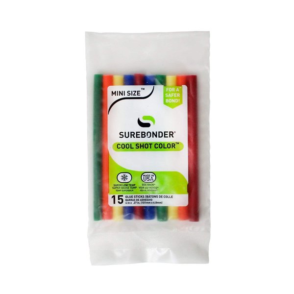 Surebonder CS-15VC Super Low Temperature Cool Shot Assorted Color Mini Glue Stick, 4-Inch x .27-Inch, 15 sticks