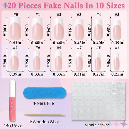 LuckForever 120pc French Tips Press on Nails Medium Square, Black White Tips Medium Press on Nails French Square Fake Nail Full Cover Glue on Nails Press ons Acrylic Nail Fingernail & Adhesive Ta