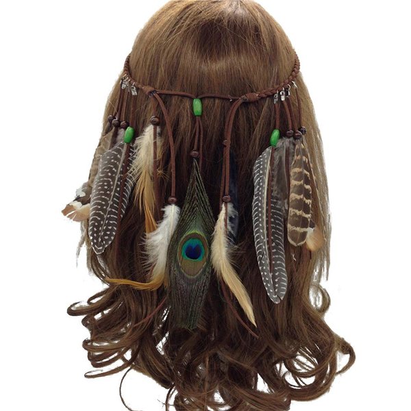 Feather Headband Hippie Indian Boho Hair Hoops Tassel Bohemian Headdress Headwear Headpiece Women Girls Kids Crown Hairband Hair Bands Party Decoration Cosplay Costume Handmade Hair Accessories Mixed