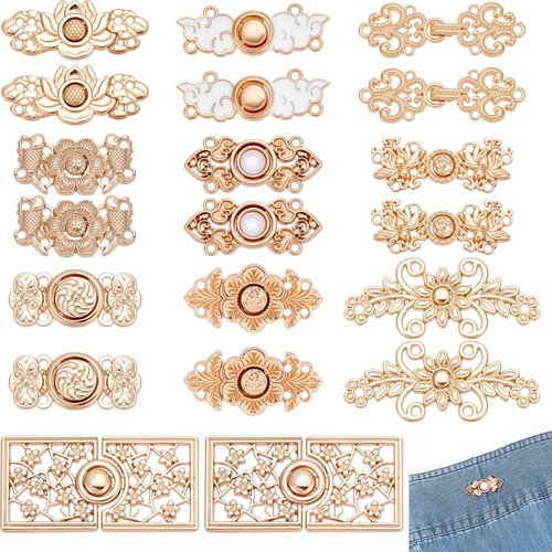 CRASPIRE 20 Sets 10 Styles Adjustable Waist Buckle Extender Pant Waist Tightener Adjuster Clips Metal Skirts with Hook DIY Expansion Durable Jean Button for Reusable Disassembly Sewing Tools