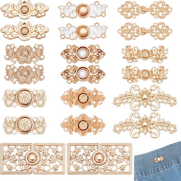 CRASPIRE 20 Sets 10 Styles Adjustable Waist Buckle Extender Pant Waist Tightener Adjuster Clips Metal Skirts with Hook DIY Expansion Durable Jean Button for Reusable Disassembly Sewing Tools