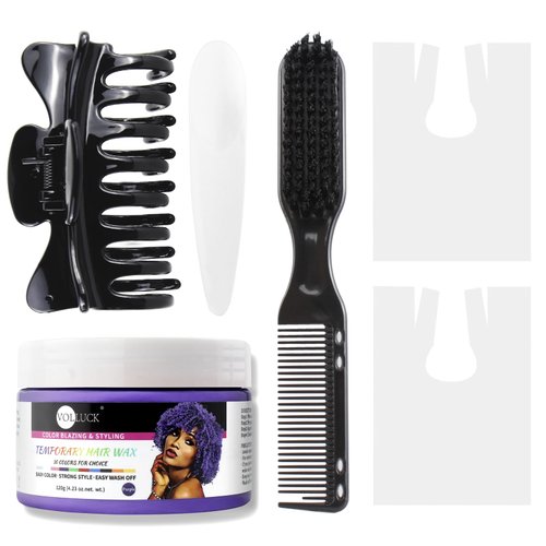 VOLLUCK Hair Color Wax Temporary Hair Color Purple Hair Dye Hair Coloring Kit Include Disposable Capes + Brush + Cosmetic Spoon + Claw Clips for Party, Cosplay, Halloween, Christmas 4.23 Oz.(Purple)