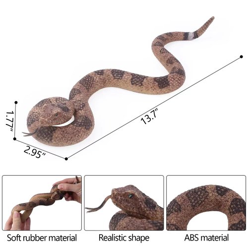 SIENON Realistic Fake Snakes Toy Soft Rubber Snake Figure Garden Snake Scare Birds and Squirrels, Rattlesnake Toy Figurines Stress Relief Gag Toys Halloween Decoration Party Favors Prank Props