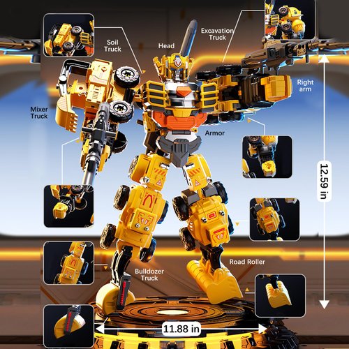 HOPANDOS Transforming Engineering Car Toy, Action Figures Car for Engineering Cognition, 5 in 1 Oversize Transforming Robot Toys for Kids, Construction Toys Vehicles for Kids Outdoor Activities