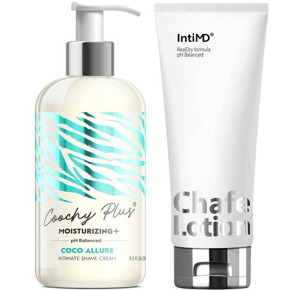 Coochy Plus Coco Allure & Chafe Lotion Kit - Intimate Shave Cream Prevents Razor Burn In-Grown Hair + Chafe Lotion Anti-Chafe Cream, Anti-Rubbing, Friction for Inner Thighs Armpit Running Cycling