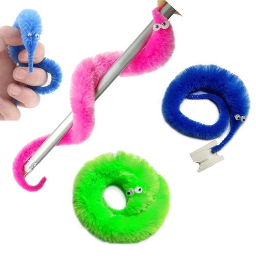 LE TOOTER 240 Pack Fuzzy Worm Toys String Pets, Rainbow Fuzzy Worms On String Bulk Trick Toy Party Favors for Kid Cat (12 Colors)