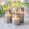 Eywamage Silver Grey Glass Flameless Candles with Remote, Battery Operated Flickering LED Pillar Candles Set of 3