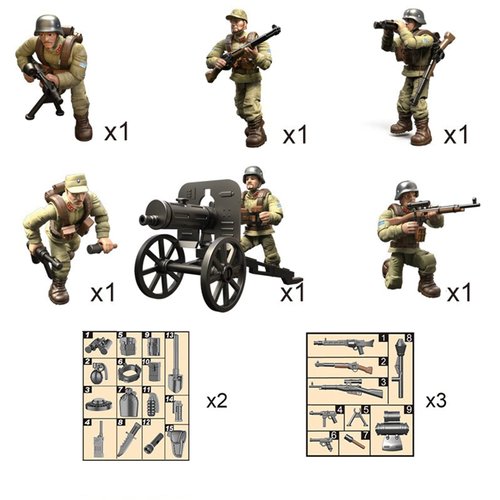 MEIEST 6 PCS Mini WWII Soldier Military Action Figures, Army Model Building Block Toys with Multiple Military Weapons Accessories,Party Favors Set for Kids (CN Army)
