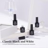 Beetles Gel Nail Polish Kit- 4Pcs 7.5ml Black Milky White Gel Nail Polish with No Wipe Top Coat and Base Coat Set Soak Off UV LED Nail Gel Manicure Gel Nail Polish Gift for Women