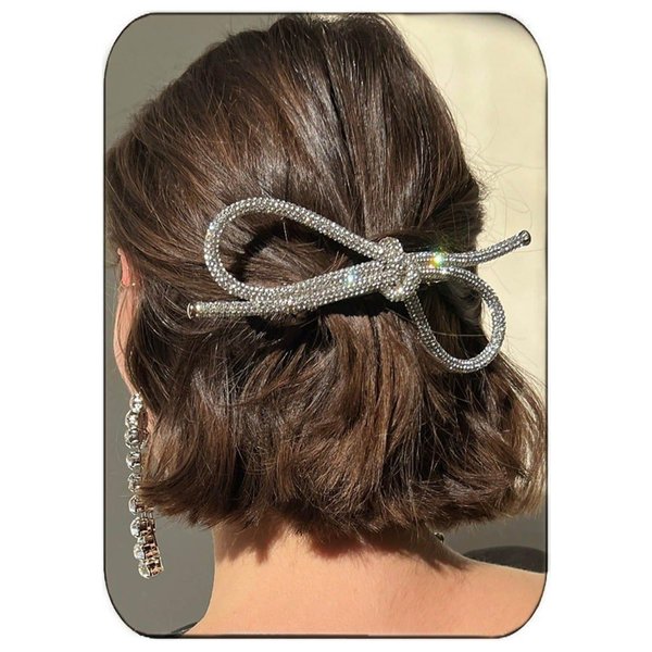 JAKAWIN Rhinestone Hair Clip Crystal Bowknot Clips for Women FJ010 (1 Silver)