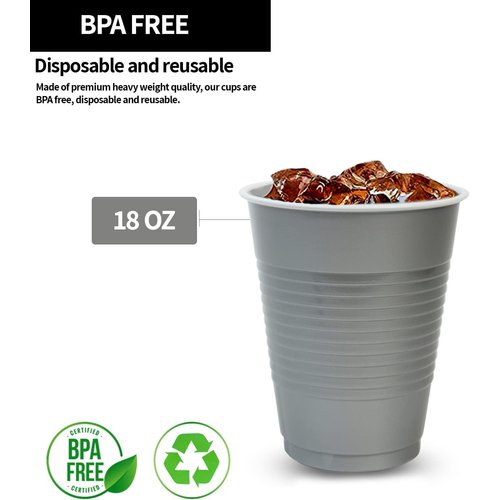 Hanna K. Signature 600 Disposable Plastic Party Cups, 18-Ounce, Silver