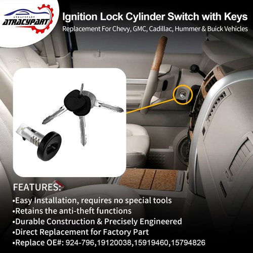 Ignition Switch Lock Cylinder with Keys | Replacement for 2004-2016 Chevy Silverado Express Suburban 1500/2500/3500, GMC Sierra Savana Yukon, Cadillac & More Vehicles | Replace#: 924-796 (No chip)