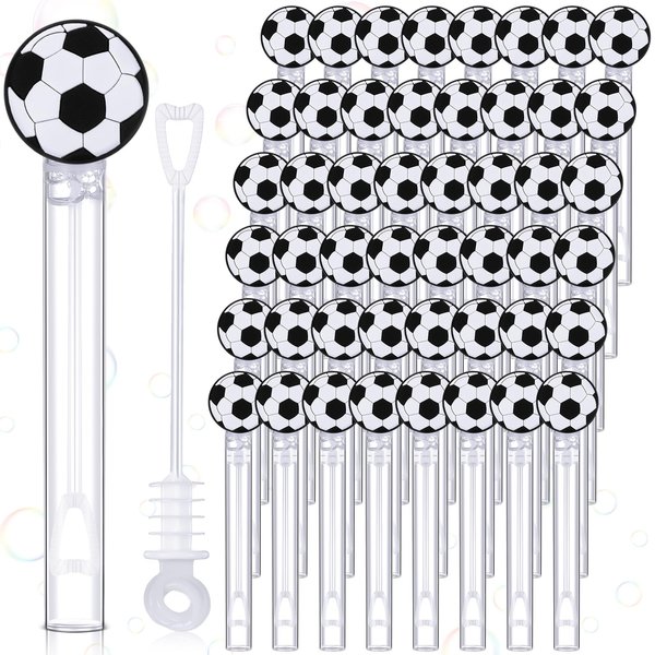 Silipull 48 Pcs 4.2'' Soccer Bubble Wand for Kids, Mini Bubble Wands Bubbles for Soccer Party Favors, Football Birthday Goodie Bags Filler, Bubble Blowing Toys for Sports Team Prizes Gifts