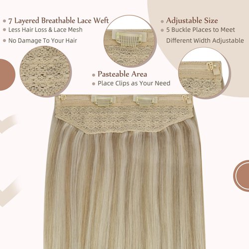 Fshine Hair Extensions Human Hair Honey Blonde Highlighted Platinum Blonde 12 Inch Remy Hair Extensions Wire Hair Extensions Invisible Hairpieces Secret Fish Extensions 70g