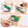 Piggy Bank for Kids, Wooden Money Coin Bank for Boys and Girls, Dinosaur Unicorn Piggy Banks with DIY Stickers for Birthday, Easter Gifts (Green)