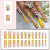RUOKEXIN Long Press on Nails Square Fake Nails Orange French False Nails with Rhinestones Designs Fall Nail Press ons Long Glue on Nails Long Fall Artificial Nails Cute Stick on Nails for Women 24Pcs