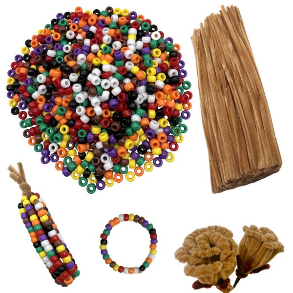 Swpohrat 100 Pcs Light Brown Craft Pipe Cleaners with 800 Pcs Pony Beads for Craft Indian Corn Bracelet Necklace Earring Jewelry Making,DIY Craft Projects and Holiday Decorations