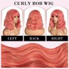 SOKU Short Wavy Pink Wigs for Women 14 Inch Pastel Peachy Short Curly Bob Wig with Bangs Peach Pink Halloween Synthetic Heat Friendly Wigs Pink Cosplay Costume Wig for Daily Party Use