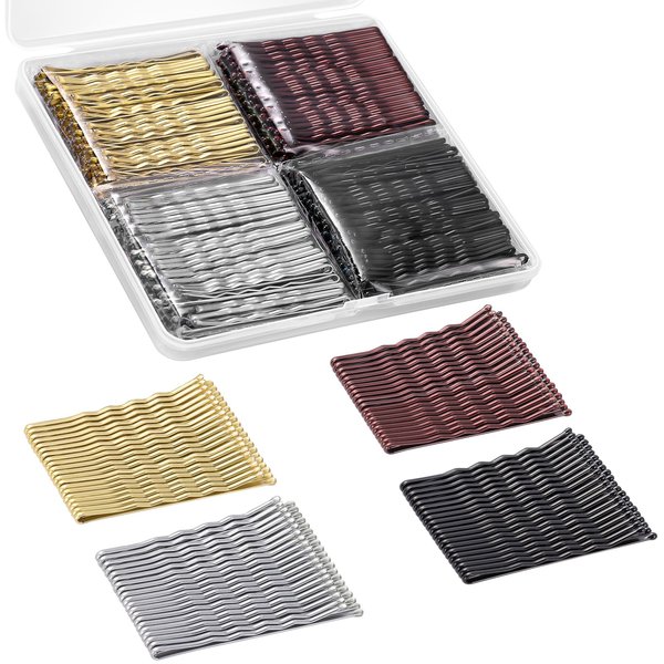 MORGLES Bobby Pins, 240pcs Wave Hair Pins for Styling, 2 Inch Bobby Pins Bulk with A Storage Box, Decorative Hair Pins for Buns(Brown Black Blonde Silver)