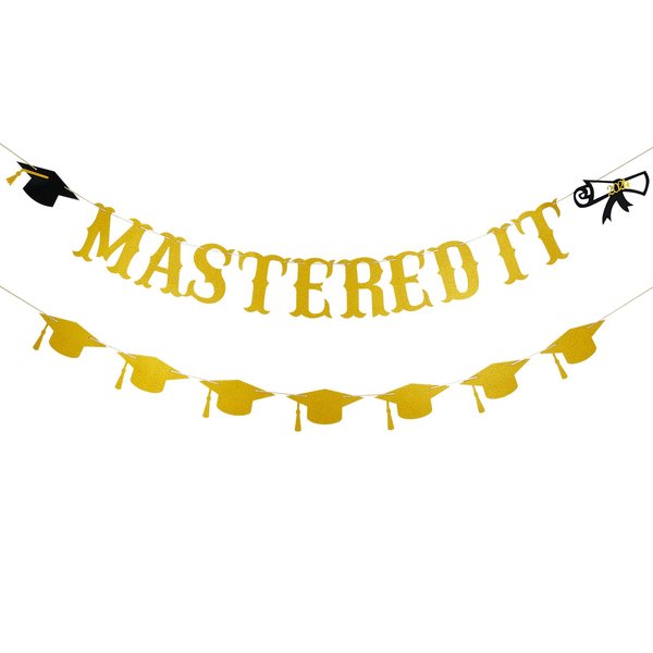 Gold Glitter Mastered It Banner Mastered It Graduation Banner Decorations, Masters Degree Graduation Decorations 2024 Graduation Banner for Mastered It Graduation Decorations 2024