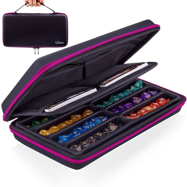 SIQUK Dice Case DND Dice Box Dice Storage Case Dice Organizer Holder with Handle Removable Slotted Tray Holds 8 Sets DND Dice for Dungeons & Dragons and Other RPG Table Games, Rose Red