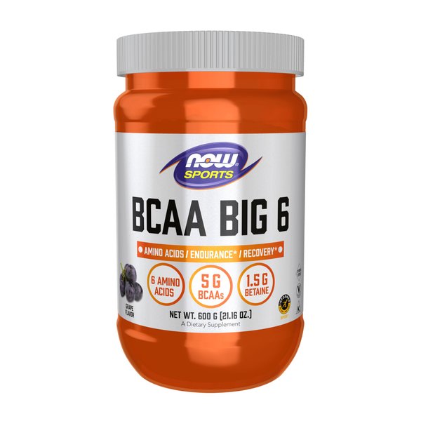 NOW Sports Nutrition, BCAA (Branched Chain Amino Acids) Big 6, Grape Flavor, 600 Grams