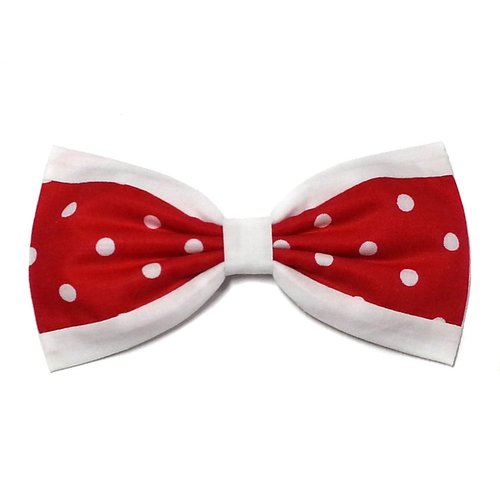 Red Polka Dot and White Stripe Hair Bow-retro, 50s, Cute-for Teens, for Girls, for Women (Barrette)
