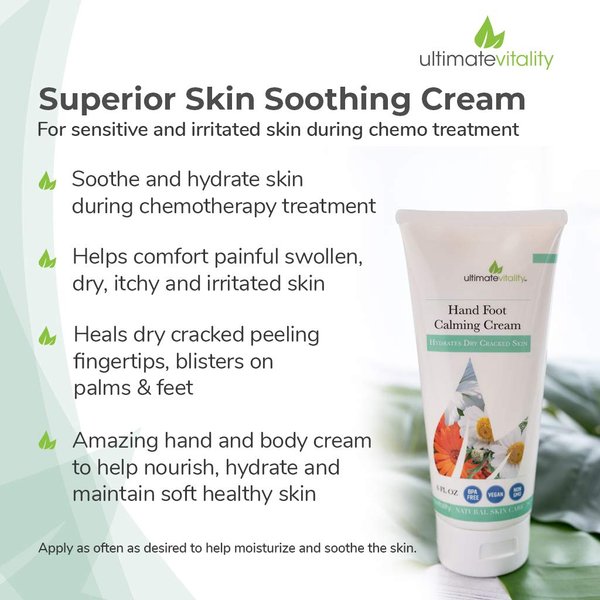 UltimateVitality Hand Foot Cream for For Oncology Patients, Intensive Natural and Organic Moisturizing Cream for sensitive Irritated Skin During Chemo Treatment - 6 Ounces