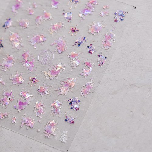 Pink Kio Fish Nail Art Stickers 5D Embossed Nail Decals Pink Self-Adhesive Fish Chinese Style Nail Art Supplies Lucky Goldfish Manicure Sliders Kawaii Stickers for Women Girls DIY Nail Art Decorations