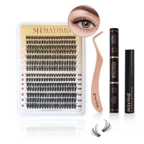Mayhug Lash Extensions Kit Individual Lashes Cluster Lashes Wispy Natural 280pcs DIY Eyelash Extension Kit Cluster Lashes D Curl 8-15Mix Individual Extension Clusters at Home (30D+40D Kit)